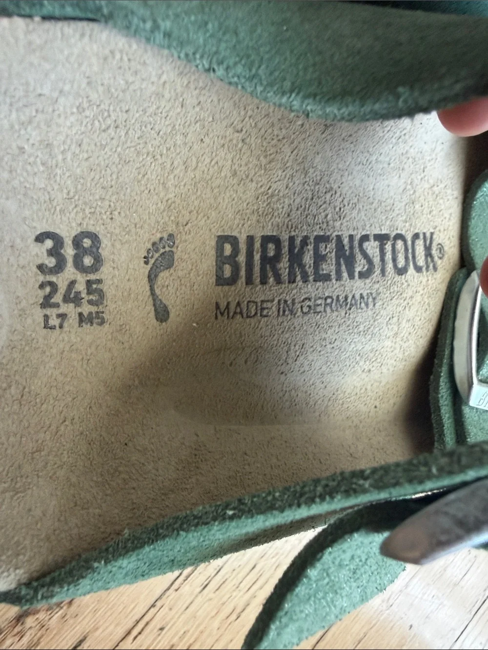 Birkenstock Arizona Suede Sandals in Forest Green with Silver Buckles Size 38